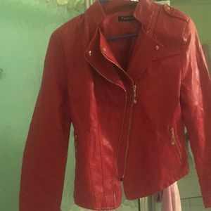 Red Faux Leather Moto Jacket